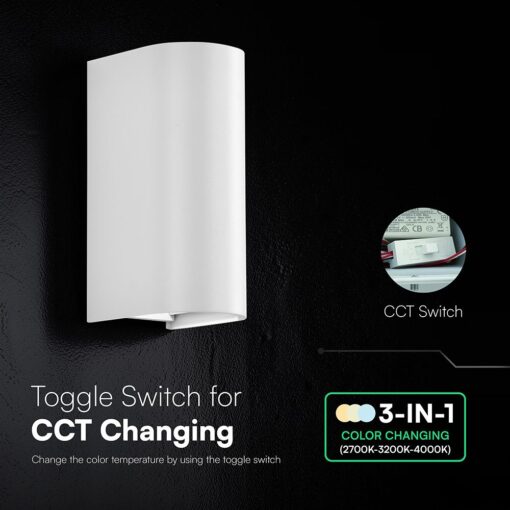 V‑TAC 24348VT Φωτιστικό Τοίχου LED Λευκό 1250lm 3CCT Up‑Down IP65 71×96×171