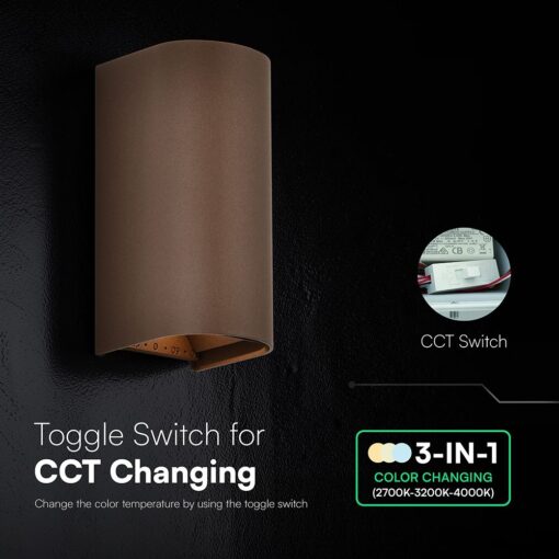 V‑TAC 24349VT Φωτιστικό Τοίχου LED Σκουριά 1250lm 3CCT Up‑Down IP65 71×96×171