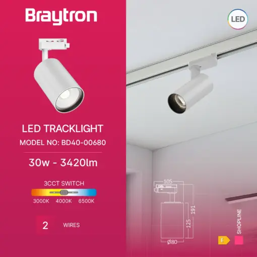Σποτ μονοφασικό Led 30w 3IN1 Λευκό Braytron BD40-00680BR
