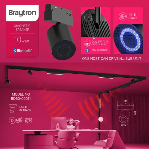 Ηχείο Μαγνητικής Ράγας 10W Bluetooth Μαύρο Braytron BD60-00011BR