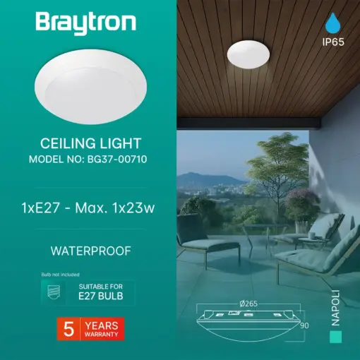 Πλαφονιέρα “Napoli” IP65 1 x Ε27 Λευκή Braytron BG37-00710BR