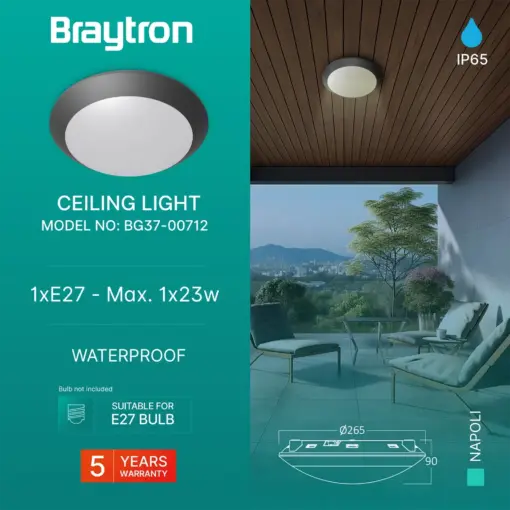 Πλαφονιέρα “Napoli” IP65 1 x Ε27 Ανθρακί Braytron BG37-00712BR