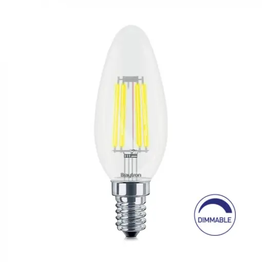 Λάμπα led κερί filament διάφανο 4W E14 3000K dimmable Braytron BA36-60410BR