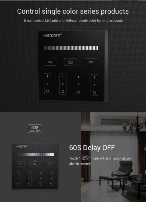MiBoxer A-B1-B 4-Zone Panel Remote Controller Μαύρο RF