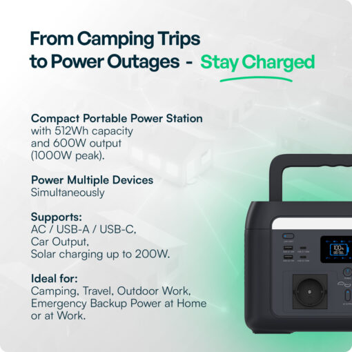Φορητός Power Station 600W / 512Wh LiFePO4 Wi-Fi V-TAC 12705