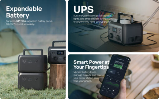 1000W Φορητός Power Station με Wi-Fi App 614.4Wh LiFeP04 Μπαταρία V-TAC 12706