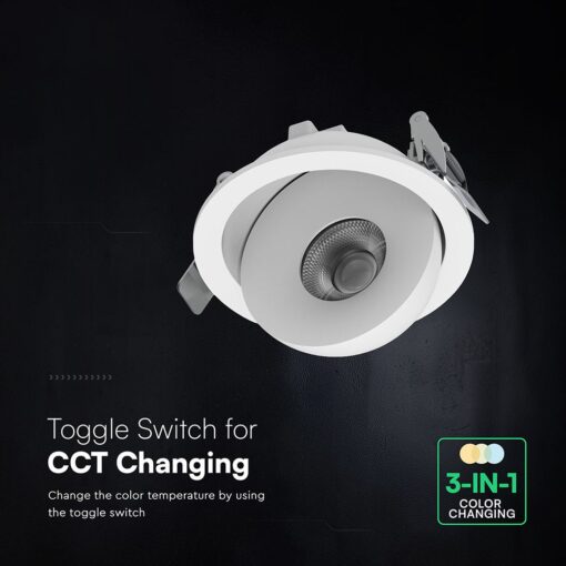 Χωνευτό Σποτ LED COB 12W 800lm 3IN1 CREE Chip IP44 Λευκό 6 Χρόνια Εγγύηση V-TAC 24478