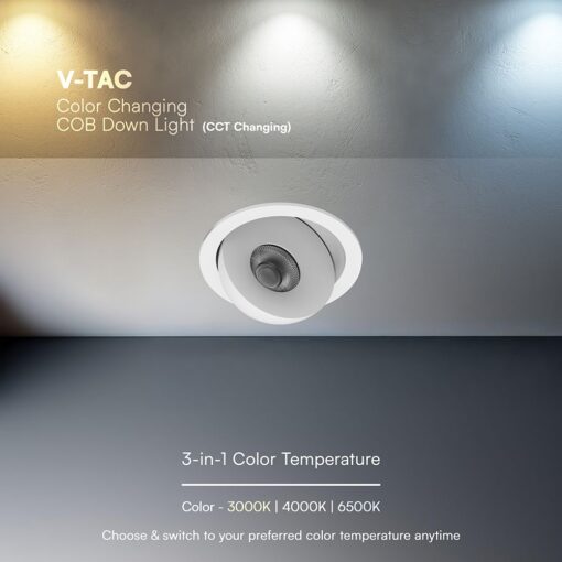 Χωνευτό Σποτ LED COB 12W 800lm 3IN1 CREE Chip IP44 Λευκό 6 Χρόνια Εγγύηση V-TAC 24478